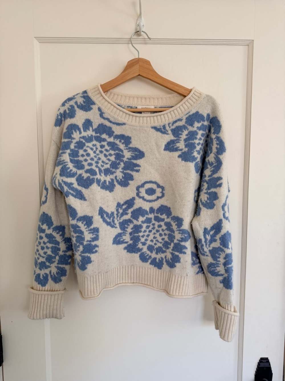 RARE Sundance Floral Cashmere Angora Cotton Blend Crewneck Cuffed Sweater - M